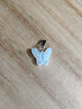 Hand Carved Mother Of Pearl Butterfly Pendant Necklace Charm in White